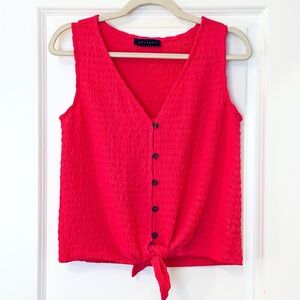 Sanctuary Vivid Pink Button-Front Tank Top w/Tie